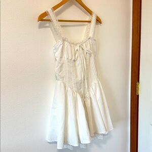 Elegant White Lace Trim Mini Dress